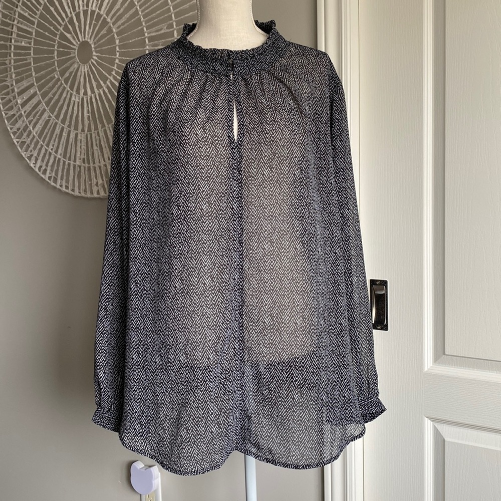 George - Sheer Abstract Chevron Print Work Top